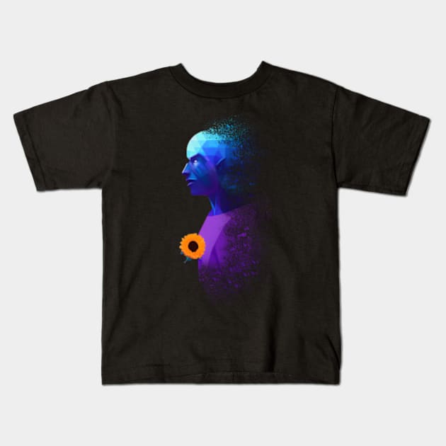 Blue alien Mr. Manhattan with sunflower and dispersion Kids T-Shirt by AISHOPPE